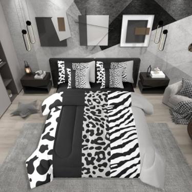 Imagem de Jogo de cama de casal com 7 peças, estampa de zebra de vaca guepardo em uma bolsa, conjunto de cama de animais de fazenda inclui edredom, conjunto de lençol, fronhas e fronhas, estampa de pele de
