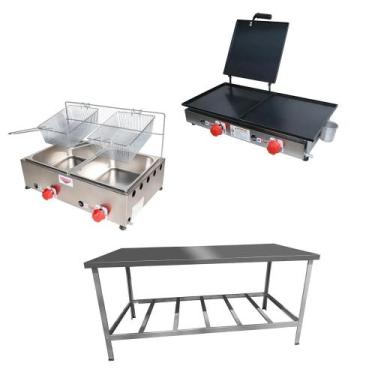 Imagem de Kit Lanchonete Mesa de Manipulação 190x70cm + Fritadeira a Gás 2 Cuba 