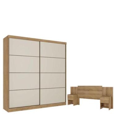 Imagem de Guarda Roupa Casal Malaga 2 Portas Capuccino Off White e Cabeceira For