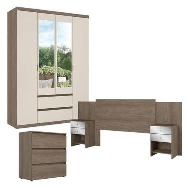 Imagem de Guarda Roupa Solteiro Nobre Slim Glass 4 Portas Rustic Off White com C