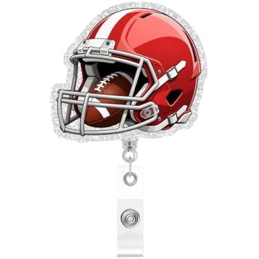 Imagem de Carretel retrátil para crachá de futebol americano, clipe de identificação com glitter engraçado, presente para enfermeira, médico, trabalhador de escritório, professor, amante de animais, jardim de