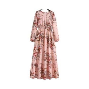Imagem de Vestido Maxi Floral Feminino Primavera Verão Casual Manga Longa Decote