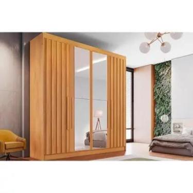 Imagem de Guarda Roupa Solteiro 4 Portas Ripadas 2 c Espelho e 3 Gavetas Potente