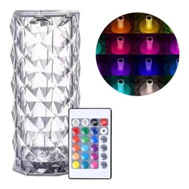 Imagem de Luminária De Mesa Abajur Cristal Led Rgb 16 Cores C Controle - Xtrad
