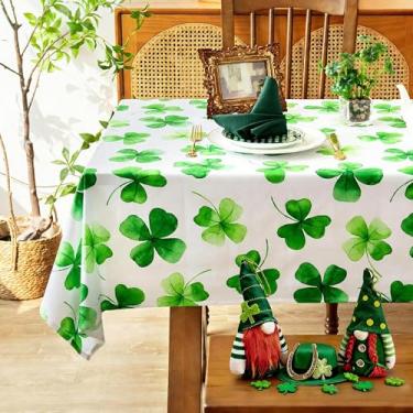 Imagem de MikiUp Toalha de mesa retangular para o Dia de São Patrício – Toalha de mesa decorativa de trevo irlandês verde, capa de mesa de tecido impermeável e lavável para festas de fim de ano, 152 x 250 cm
