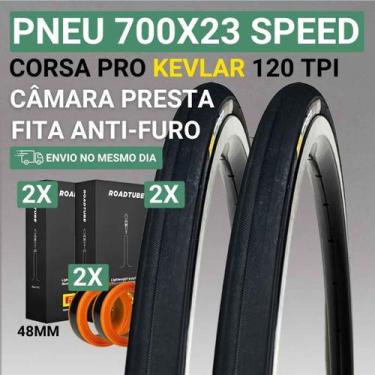 Imagem de Pneu Aro 700x23 Speed Corsa Pro Kevlar Pirelli 120 Tpi, 2 Pneu +2 Câma
