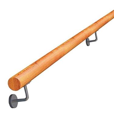 Imagem de AkosOL Kit completo de corrimão/corrimão de 0,3 m e 6 m. Corrimões/corrimãos redondos de madeira maciça, alças antigas antiderrapantes para casa, cerca de corredor de acesso familiar, 2,7 m