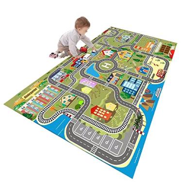 Imagem de Tapete infantil para carros de brinquedo, tapete educativo de trânsito rodoviário da vida urbana, tapete para se divertir, tapete de berçário antiderrapante para quarto de meninos e meninas 120 × 160