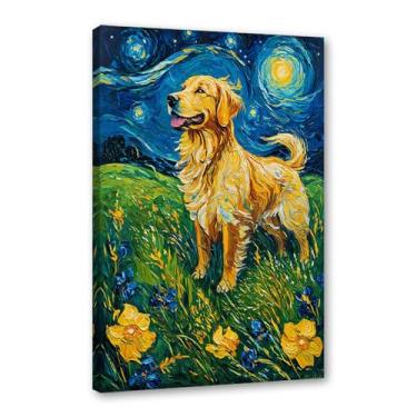 Imagem de Pôster colorido abstrato Van-Gogh com pintura a óleo floral noite estrelada impressão de animais engraçados para decoração de casa e sala de estar (SKU19,16x60 cm), emoldurado (tela embrulhada))