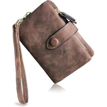 Imagem de Carteira feminina de grande capacidade com alça de couro sintético macio, organizador de moedas, para uso ao ar livre, diário, Marrom, Carteira unissex