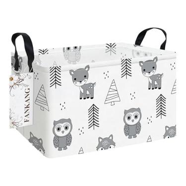 Imagem de FANKANG Cestos de armazenamento, cesto de roupa suja de lona dobrável com revestimento PE impermeável cestas de armazenamento para meninos e meninas, escritório, quarto, roupas, brinquedos (animais