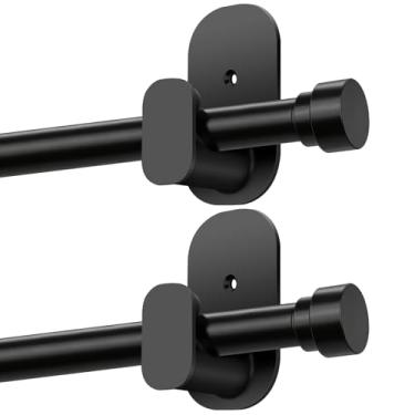 Imagem de TONIAL Pacote com 2 hastes de cortina de 48 a 2,1 m (4 a 2,1 m), hastes de cortina sem perfuração de 5/8 polegadas para janelas com suportes adesivos, haste de cortina pequena ajustável com acabamento
