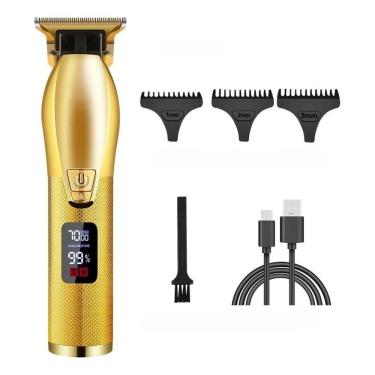 Imagem de Máquina de cortar cabelo elétrica recarregável, toda em metal, barbeiro