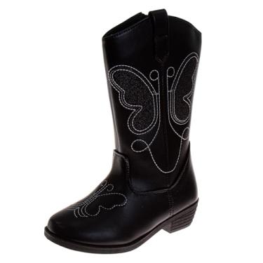 Imagem de KENSIE GIRL Botas de caubói infantil - Sapatos ocidentais de cano médio cowgirl bico quadrado para bebês / crianças pequenas / tamanhos grandes (rosa, branco preto bronzeado), Ônix, 15