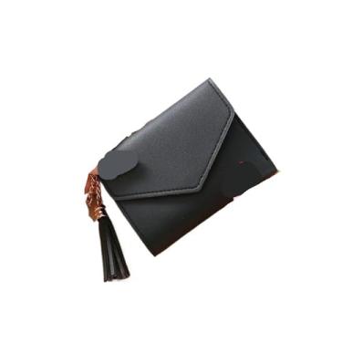 Imagem de Mini carteira de borla feminina pequena carteira feminina curta bolsa adorável carteira feminina pequena para mulheres, Preto, One Size
