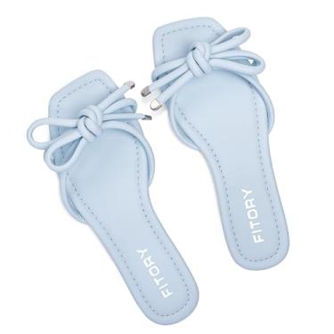 Imagem de FITORY Sandália feminina rasteira quadrada aberta com nó fofo para o verão tamanho 6-11, Azul, 40