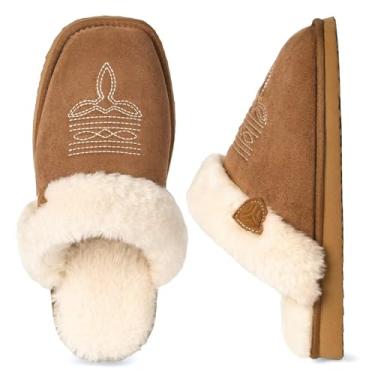 Imagem de LBF Pantufas Femininas Felpudas Estilo Western, Confortáveis, De Inverno, Cowgirl, Com Espuma Viscoelástica, Para Áreas Internas E Externas, Bico Quadrado