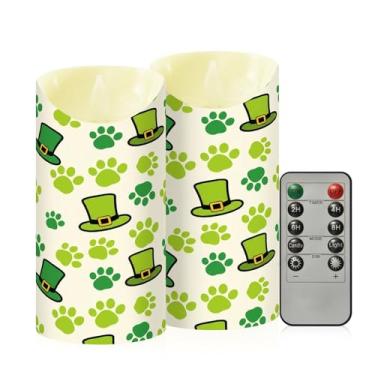 Imagem de Wassud Pacote com 2 chapéus de duende com estampa de patas, velas sem chamas com controle remoto, velas realistas cintilantes com temporizador, velas decorativas para Natal, casamento, festa