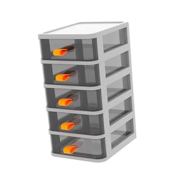 Imagem de aqxreight Caixa de Armazenamento de Mesa Transparente Gaveta de 5 Camadas Com Alça Laranja para Material de Escritório, Organização Doméstica e Eficiência Suporte de Papelaria de Plástico (5 camadas