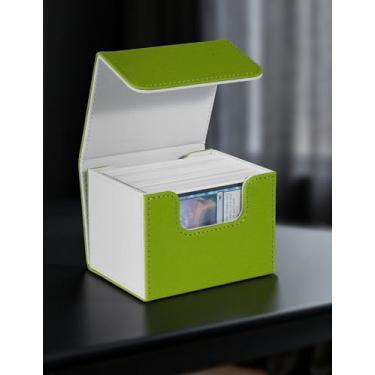 Imagem de Caixa de baralho de cartas para MTG, caixa de armazenamento de cartões colecionáveis com visor Commander serve para mais de 100 mangas duplas, organizador para CCG TCG Sports (verde e branco)