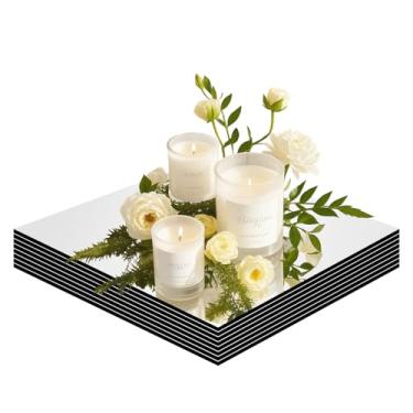 Imagem de Pacote com 8 placas quadradas espelhadas para centros de mesa, bandejas de espelho de vidro sem moldura de 30,5 cm, 2 mm, espelhos de vidro montados na parede para centros de mesa, decorações de festa