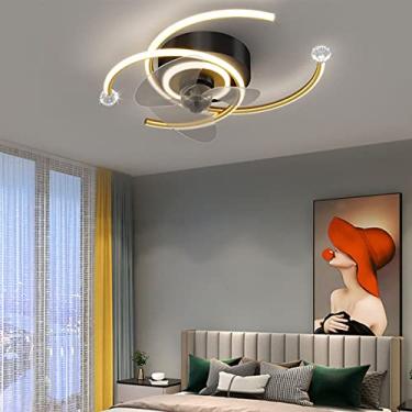 Imagem de Ventilador de teto silencioso com iluminação LED moderna e silenciosa com controle remoto e timer. Ideal para sala de estar, quarto e sala de jantar (Dourado, B).