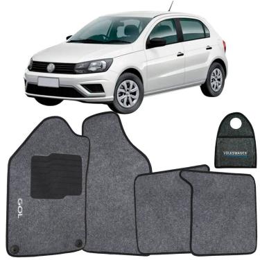 Imagem de Tapete Carpete + Lixeira Gol G6 G7 2012 à 2016 Logo Bordado Personalizado Grafite Jogo 5 Peças