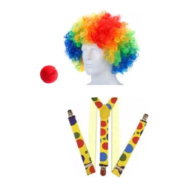 Imagem de Fantasia Palhaço Unissex Peruca Nariz Suspensório Circo