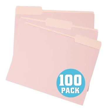Imagem de pmybupo Pastas de arquivo coloridas em dois tons, pacote com 100 pastas Manilla 21 x 28 pastas para organização de escritório, casa, escola, papel (7611U)