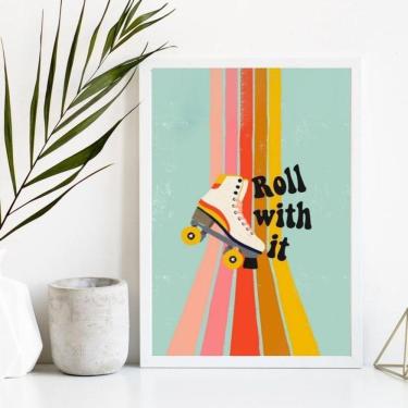 Imagem de Quadro Decorativo Patins Retrô 33x24cm - Madeira Branca