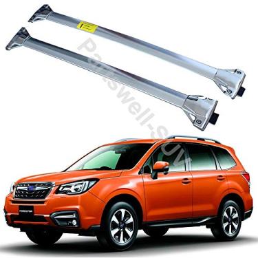 Imagem de YiXi-Partswell 2 peças de rack de teto barras transversais bagageiro de aço inoxidável adequado para Subaru Forester 2014-2018 - prata