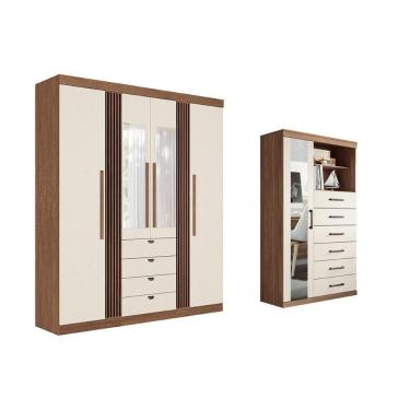 Imagem de Guarda Roupa +cômoda 2 Peças Qc281 Jatoba/areia - Santos Andirá