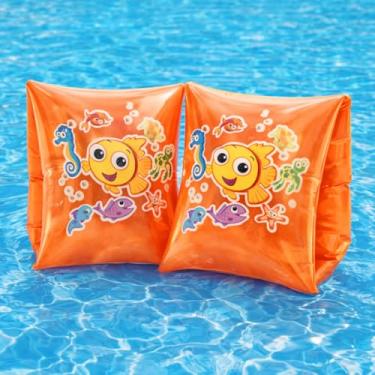 Imagem de Boia de Braço Flutuante Infantil – Natação Segura com Desenhos de Polvo e Estrela do Mar (Laranja)