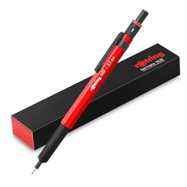 Imagem de rOtring Lapiseira 500 | grafite HB de 0,5 mm | Barril de plástico hexagonal vermelho e aderência de metal texturizado antiderrapante