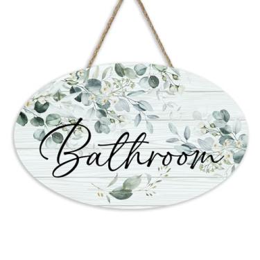 Imagem de Bolisom Placa de porta da frente de casa de banho, folhas de eucalipto, floral, placa de madeira, banheiro, banheiro, decoração de casa, guirlanda de madeira rústica, decoração de parede interna