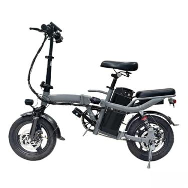 Imagem de Bicicleta elétrica dobrável clássica para adultos, bicicleta elétrica portátil de 14 polegadas com motor de 700 W de potência máxima e bateria removível. (Cinza)