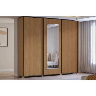Imagem de Guarda Roupas 3 Portas de Correr de (1 c/ Espelho) e 4 Gavetas c/ Pés CB01T582 Canela - Kappesberg