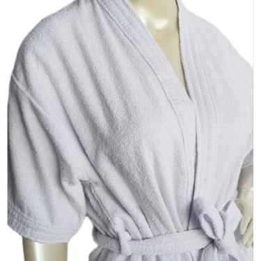 Imagem de Roupão de Banho Atoalhado Luxo 100% Algodão Unissex Manga Curta - Absorvente e Suave para Pós-Banho e Relaxamento Doméstico (Tamanhos P a GG) (Único (P ao M),Branco)