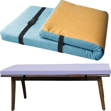 Imagem de Almofada para Banco Sob Medida com Cintas Elásticas, Espessura 3cm Tecido de Linho Antiderrapante, Espuma D45 Alta Densidade para Sapateira, Área Gourmet e Janela(Azul-céu,80x35cm)