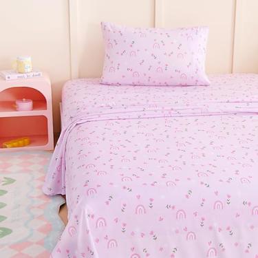 Imagem de MICORAL Jogo de lençol infantil solteiro rosa arco-íris, 3 peças para meninos e meninas, lençóis de microfibra com estampa macia, conjunto de cama infantil aconchegante com bolso profundo, arco-íris