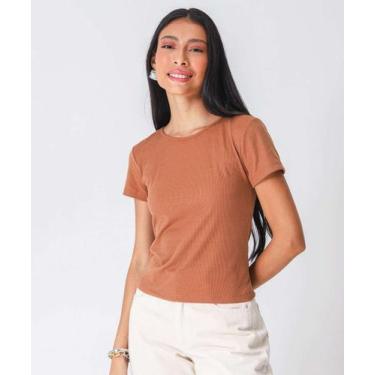 Imagem de Blusa Feminina Canelada Manga Curta Marisa Marrom-80040, Marrom, PP