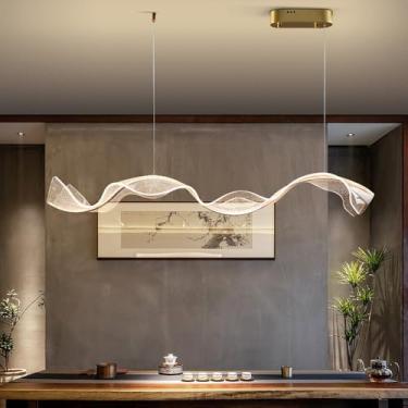 Imagem de Lustre moderno de LED com design ondulado para sala de jantar, cozinha, ilha ou decoração de casa. Luminárias pendentes longas em acrílico com efeito estrelado, ideais para restaurantes e re