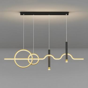 Imagem de Lustre linear de 43 polegadas com LED de 50W, luminária pendente moderna e dimerizável para sala de jantar, cafeteria, escritório, cozinha e ilha. Lustre nórdico para interiores.