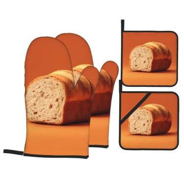 Imagem de Conjunto de luvas de forno impressas em cor de base pura, conjunto de 4 peças adequado para grelhar, cozinhar e assar