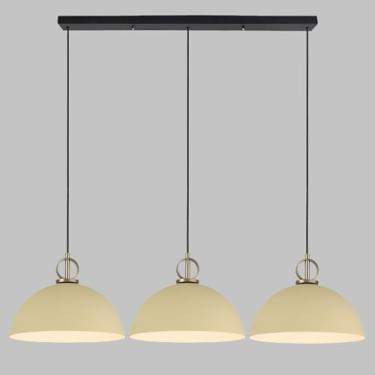 Imagem de Lustre linear moderno com 3 lâmpadas E26, ideal para sala de jantar, cozinha e ilha. Altura ajustável e cúpula metálica.