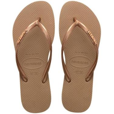 Imagem de Chinelo Havaianas As Legitimas Tira Fina Slim Logo Metallic, 35/36, Ro