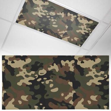 Imagem de 1 capa de luz fluorescente para luzes de teto, camuflagem abstrata, textura, luzes magnéticas, painéis de sombra, filtros de luz para sala de aula, escritório, escola, padrão camuflado retrô