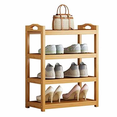 Imagem de Sapateira longa estreita para piso de armário, 3 4 5 6 camadas torre de sapatos de madeira para entrada de porta, porta e dormitório, prateleira de armazenamento pequena multiuso (cor: 4 camadas