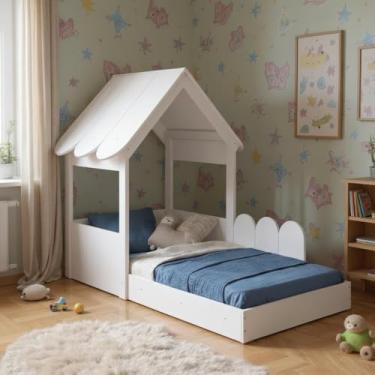 Imagem de Cama Montessoriana com Colchão Infantil Casinha e Cercadinho - Branco