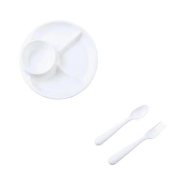 Imagem de Prato De Salada Redondo Para Crianças Com Garfo E Colher, Reutilizável